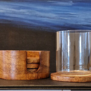 Alternative view of Coaster in wood + holder